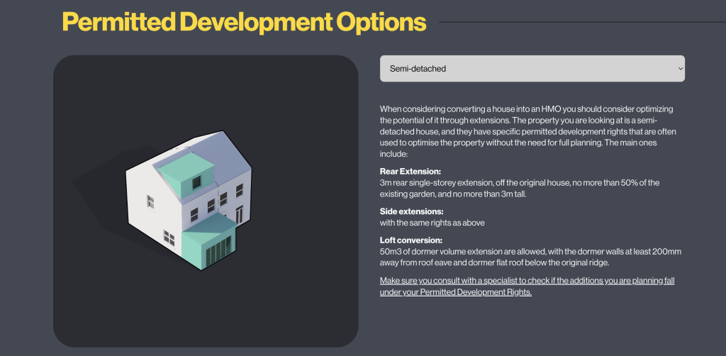 permitted development options dashboard